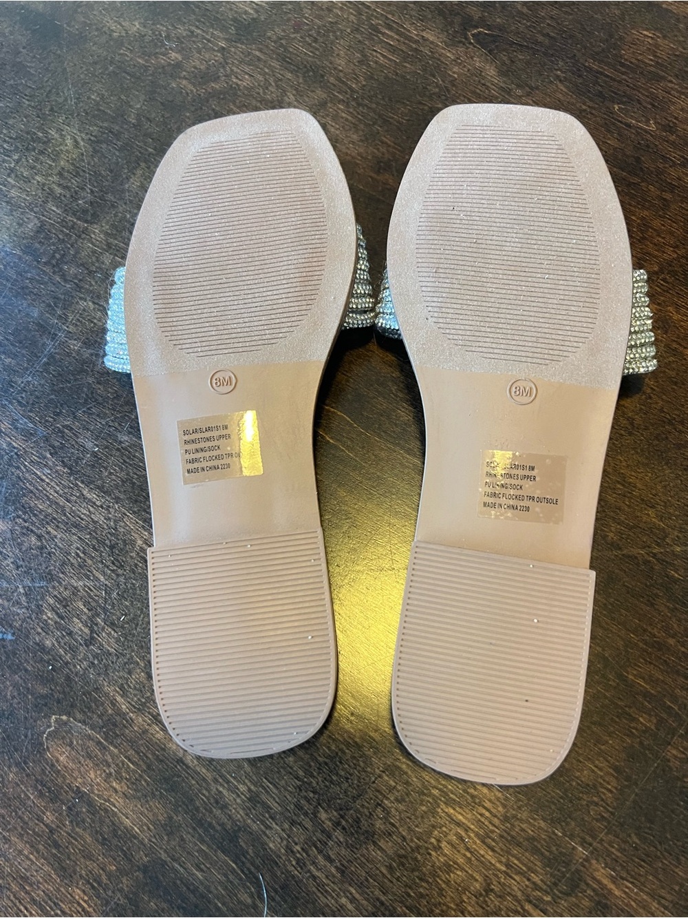 Steve Madden Tan Slide Sandals with Silver Knotted Beaded Strap - Picture 3 of 3